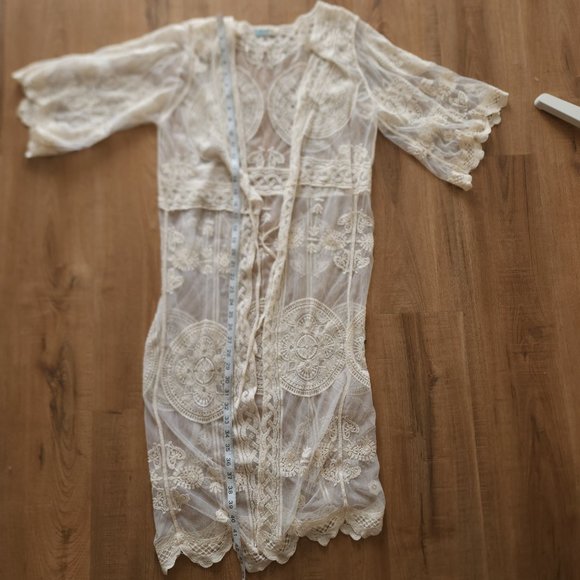 Rebellion mesh lace cream boho robe - Picture 7 of 10